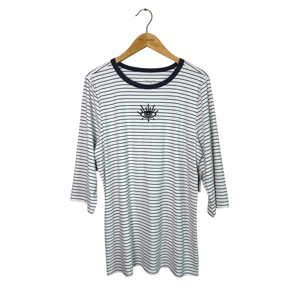 NEW Super Soft by Torrid Size 3X Ribbed Mickey Stripe Eye 3/4 Sleeve Fitted Tee‎